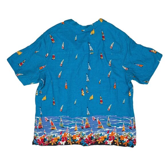 White Stag Shirt Plus Size 18W / 20W Blue Button Front Linen Sailboat Beach - Picture 2 of 9